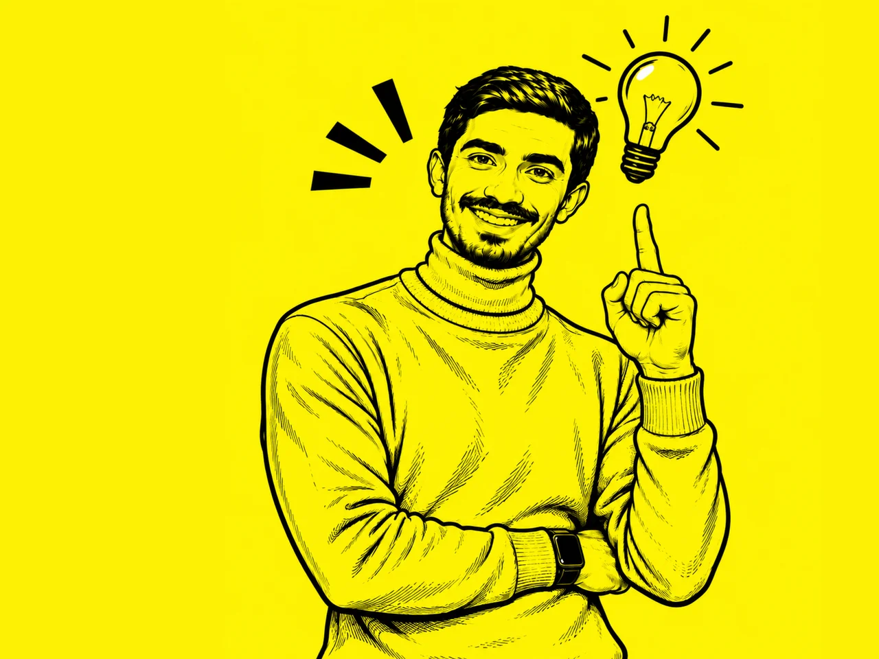 Illustration eines Studierenden vor gelbem Hintergrund