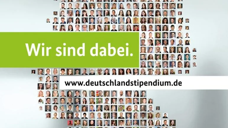 Wir sind dabei - Schriftzug vor Deutschlandkarte aus Profilbildern