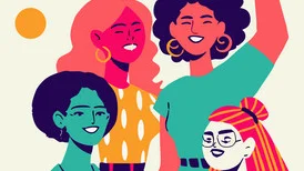 Verschiedene Frauen in den Farben rosarot, grün und gelb