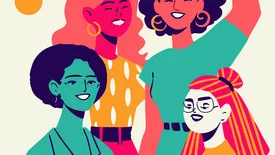 Verschiedene Frauen in den Farben rosarot, grün und gelb