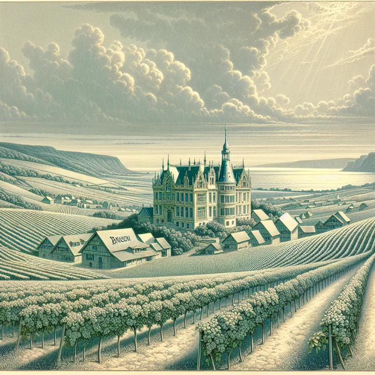 KI generiertes Bild einer Hochschule in den Weinbergen. 