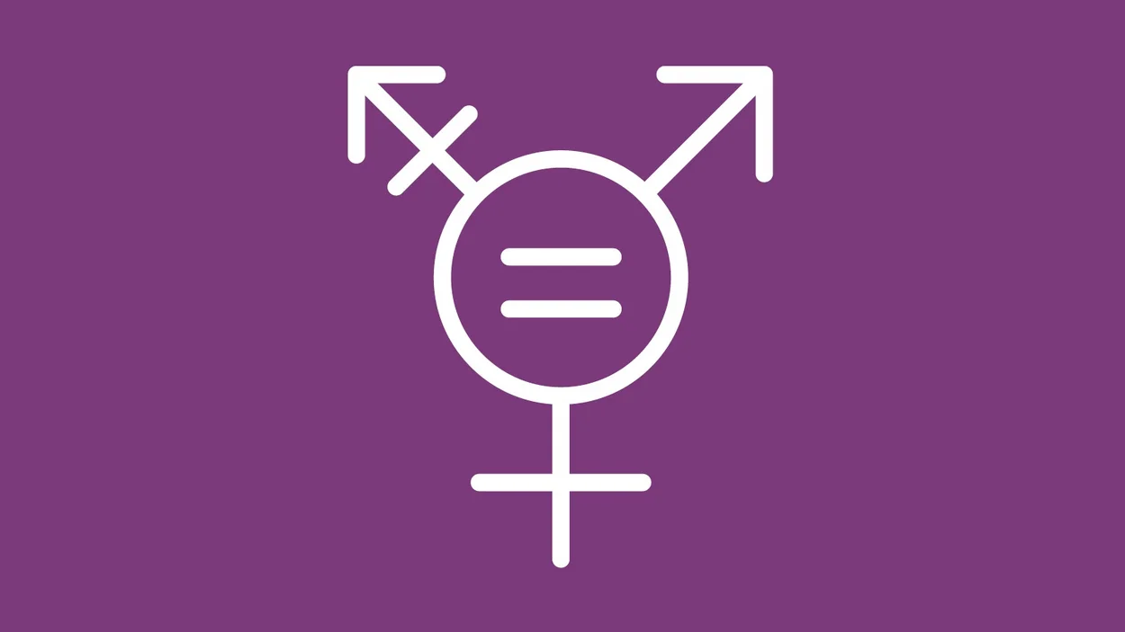 Weißes Symbol für divers auf lila Grund